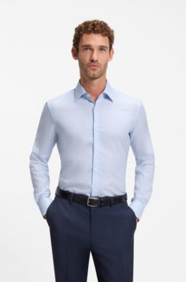 Slim-fit stretch-cotton shirt, Blue