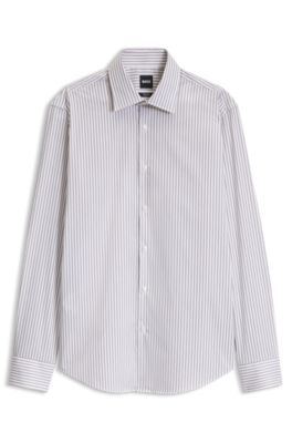 Striped business shirt , Brown Patterned