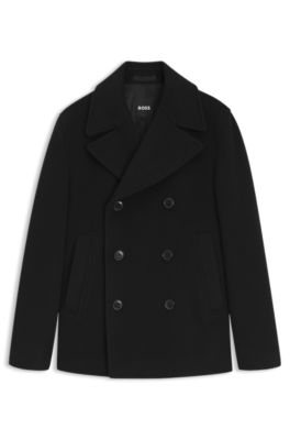 Slim-fit double-breasted coat in a wool blend, Black