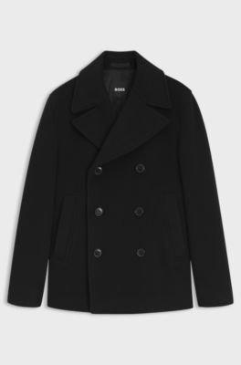 Cappotto doppiopetto slim fit in misto lana, Nero