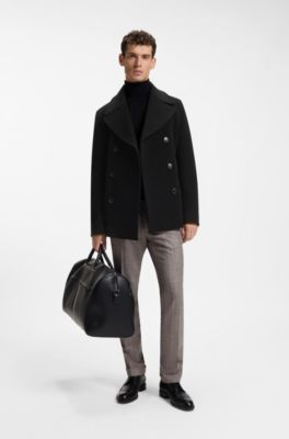 Cappotto doppiopetto slim fit in misto lana, Nero