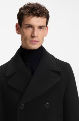 Cappotto doppiopetto slim fit in misto lana, Nero
