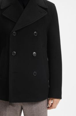 Cappotto doppiopetto slim fit in misto lana, Nero