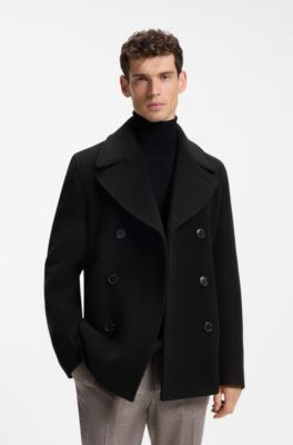 Cappotto doppiopetto slim fit in misto lana, Nero