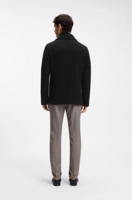 Cappotto doppiopetto slim fit in misto lana, Nero