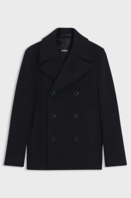 Cappotto doppiopetto slim fit in misto lana, Blu scuro
