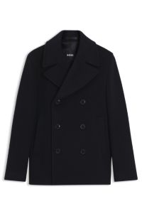 Slim-fit double-breasted coat in a wool blend, Dark Blue