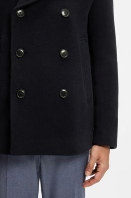 Cappotto doppiopetto slim fit in misto lana, Blu scuro