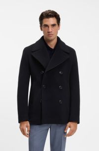 Slim-fit dubbelrijige mantel van een wolmix, Donkerblauw