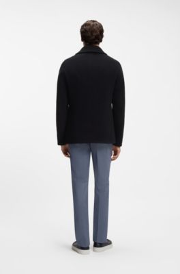 Cappotto doppiopetto slim fit in misto lana, Blu scuro