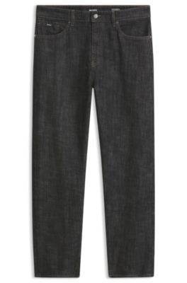 Regular-fit cotton jeans with logo details, Black