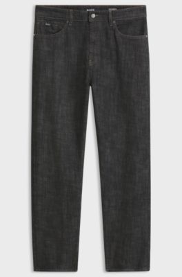 Regular-fit cotton jeans with logo details, Black