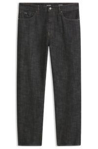 Regular-fit cotton jeans with logo details, Black