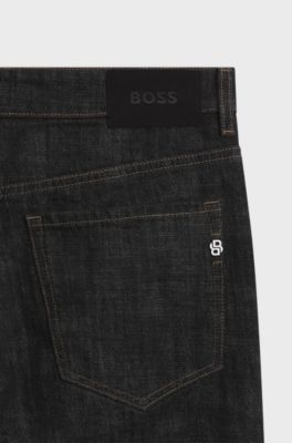 Regular-fit cotton jeans with logo details, Black