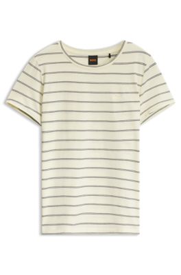 Regular fit-T-shirt i randig bomull, Naturf&auml;rg