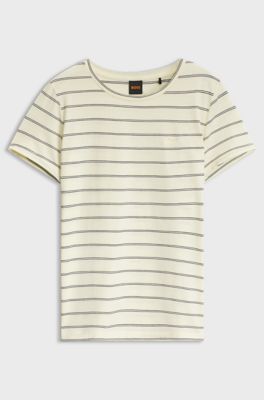 Regular-fit T-shirt in striped cotton, Natural