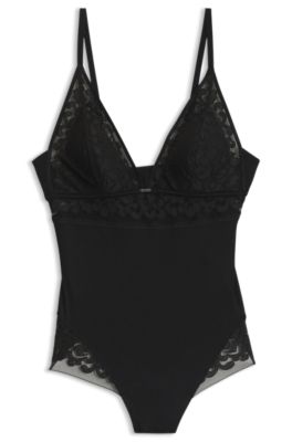 Lace-trimmed bodysuit, Black