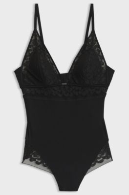 Lace-trimmed bodysuit, Black