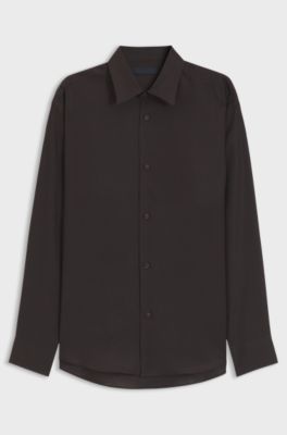 BOSS BY BECKHAM relaxed-fit linen shirt, Dark Brown