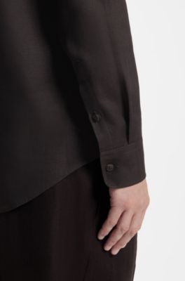 BOSS BY BECKHAM relaxed fit skjorta i linne, M&ouml;rkbrun