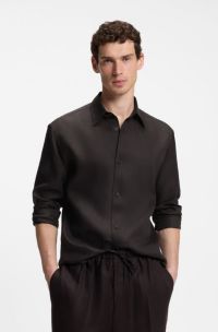 BOSS BY BECKHAM relaxed-fit linen shirt, Dark Brown