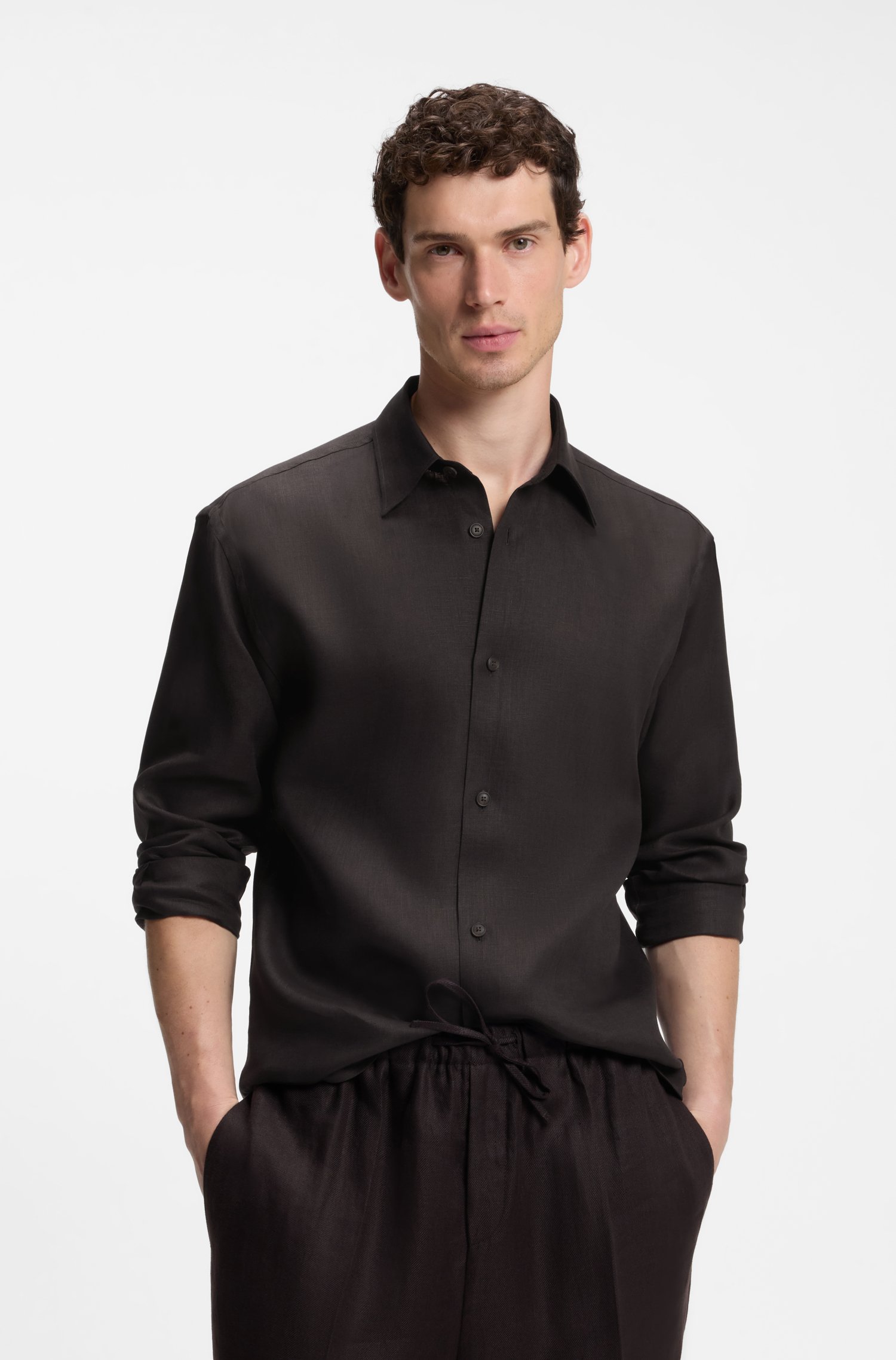 Boss BY BECKHAM relaxed-fit linen shirt skjortor & blusar herr