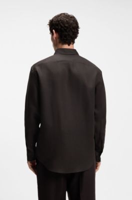 BOSS BY BECKHAM relaxed-fit linen shirt, Dark Brown