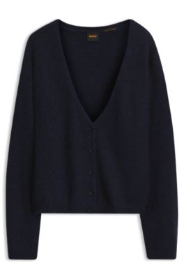 Cardigan Relaxed confectionn&eacute; en m&eacute;lange d'alpaga, Bleu fonc&eacute;