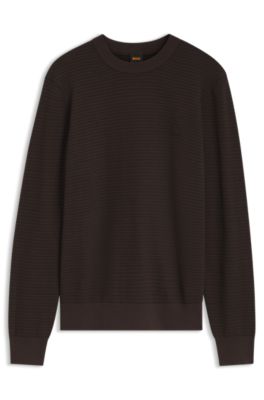 Jacquard sweater with a squared logo badge, Dark Brown
