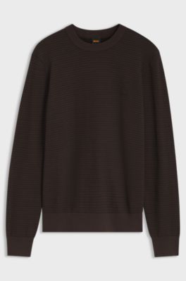 Jacquard sweater with a squared logo badge, Dark Brown