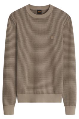 Jacquard sweater with a squared logo badge, Brown