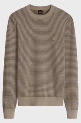 Jacquard sweater with a squared logo badge, Brown