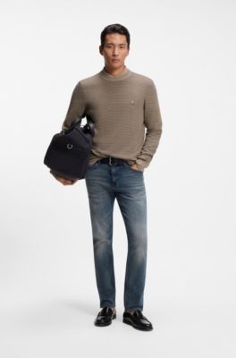 Jacquard sweater with a squared logo badge, Brown