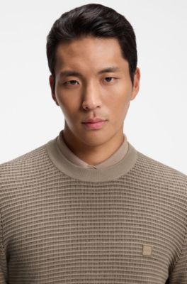 Jacquard sweater with a squared logo badge, Brown
