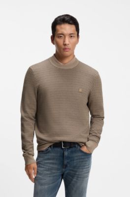 Jacquard sweater with a squared logo badge, Brown