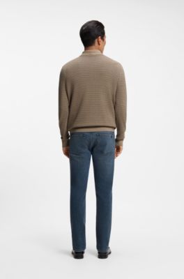 Jacquard sweater with a squared logo badge, Brown