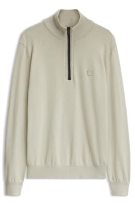 Cotton-cashmere blend sweater with zip closure, Light Beige