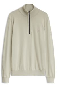 Cotton-cashmere blend sweater with zip closure, Light Beige