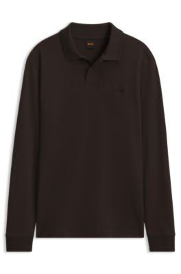 Interlock-cotton polo shirt, Dark Brown
