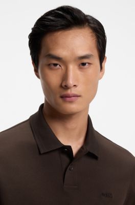 Interlock-cotton polo shirt, Dark Brown