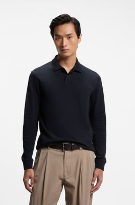 Polo en coton interlock, Bleu fonc&eacute;