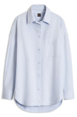 Oversized-fit blouse in Oxford cotton with embroidered logo, Light Blue