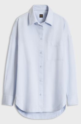 Oversized-fit blouse in Oxford cotton with embroidered logo, Light Blue
