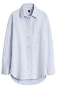 Oversized-fit blouse in Oxford cotton with embroidered logo, Light Blue