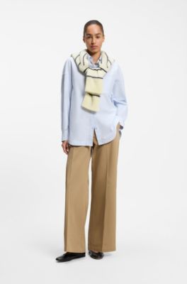 Oversized-fit blouse in Oxford cotton with embroidered logo, Light Blue