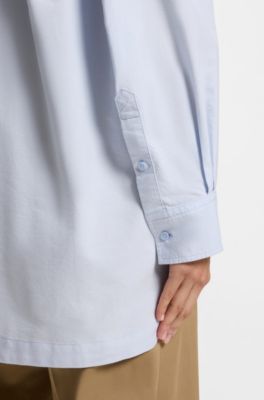 Oversized-fit blouse in Oxford cotton with embroidered logo, Light Blue