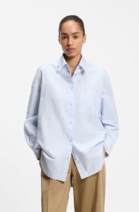 Oversized-fit blouse in Oxford cotton with embroidered logo, Light Blue