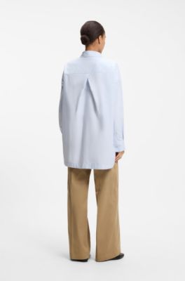 Oversized-fit blouse in Oxford cotton with embroidered logo, Light Blue