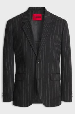 Modern-fit broken-stripe suit jacket, Black Stripes