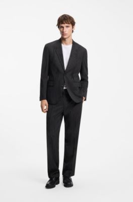 Modern-fit broken-stripe suit jacket, Black Stripes